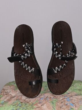 Merrell Women’s Black and White Braided-Strap Sandals